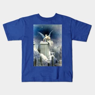 Christmas Eve - Gustave Dore Angel on snowy chimney Kids T-Shirt